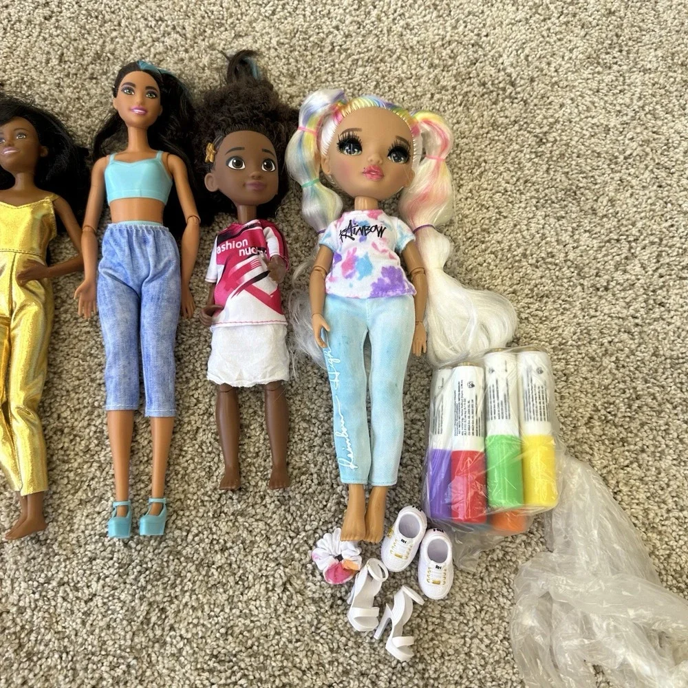Bundle Of 7 Dolls Barbie, Rainbow High, Dark Skin Colored African Multicultural